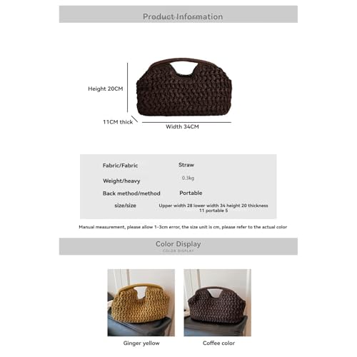 Women's handmade woven handbag beach vacation handbag straw crossbody bag - color: Brown