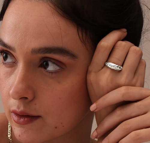 LeCalla 925 Sterling Silver Chunky Bold Signet Rings for Women and Men | Textured Twisted and Ribbed Statement Rings | Minimalist Texture Silver Ring Jewelry for Women & Men (Sizes 6-8 No.) - size: Ring Size-8No., style: Croissant Braided