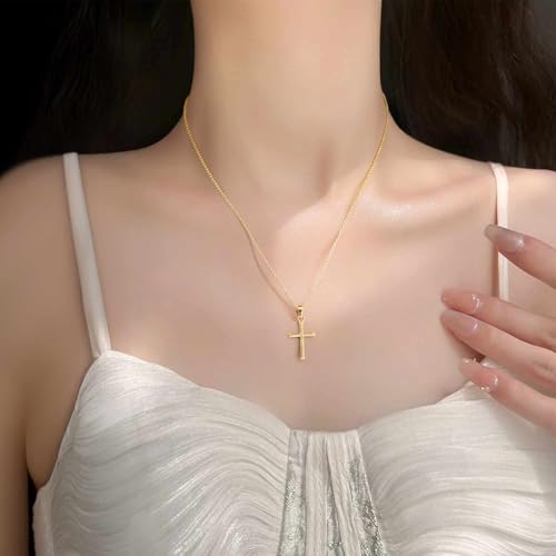 Cross Necklace for Women Gold Cross Necklaces for Women 14K Gold Cross Necklace for Womens Blend Beauty With Sentiment Dainty Gold Crosses Chain Pendant Necklaces for Womens 20/25mm - size: 20MM