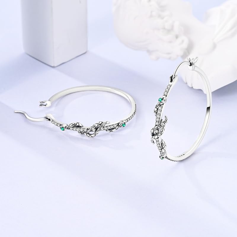Parmuz 925 Sterling Silver Earrings Hoops for Women Ladies Simple Lightweight Twisted Medium Hoop Earrings With Cubic Zirconia Hypoallergenic Jewelry for Her - color: green