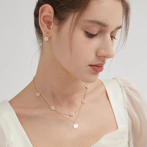 Trinckle Pearl Necklaces for Women, Gold Pearl Choker Single Pendant Necklace Layered Daisy Jewelry for Prom Birthday Gifts, Prom Wedding Strands for Bride Bridesmaids as Beach Summer Accessories - style: Daisy necklace