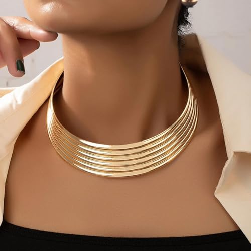 Chunky Chain Necklaces Women Statement Collar Necklace Gold Flat Snake Chain Choker Ribbed Design for Party, Dress Jewelry Gifts - color: A11