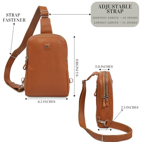 Leather Sling Bag for Women Genuine Crossbody Purse Small Trendy Cross Over Chest with Phone and Credit Card Slots (Cognac Nappa) - color: Cognac Nappa