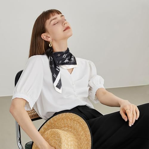 Relang Fashion Silk Satin Head Scarf for Women Hair Bandana Hair Scarf Wrap Neck Scarf for Women 27.5×27.5 inches - color: Black White