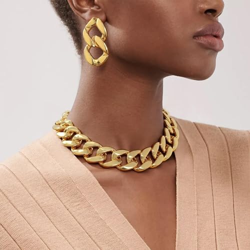 choice of all Chunky Gold Necklace Statement Necklace for Women Punk Chain Thick Gold Choker Jewelry Trendy Birthday Gifts - color: I:chunky necklace earrings set