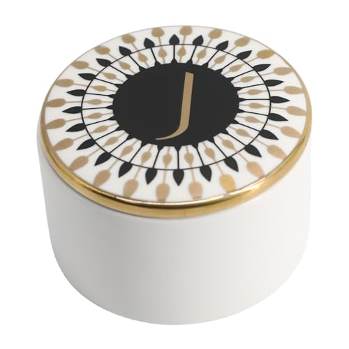 COLLECTIVE HOME - Monogram Jewelry Box, Bohemian Ceramic Trinket Box, Storage for Necklace Ring Bracelet Keys, Birthday Mother's Day Christmas Gift for Women, 3.25" x 2.5" (J) - color: J