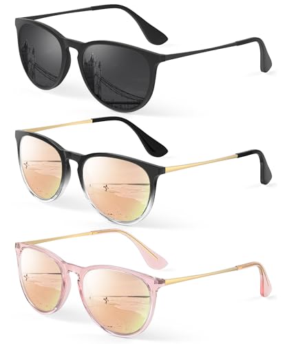 KALIYADI Sunglasses Womens Polarized Womens-Sunglasses: Trendy Sun Glasses with UV400 Retro Style for Party Beach Shopping - color: C11 Black/Grey + Transparent Pink/Champagne Gold + Black/Champagne Gold