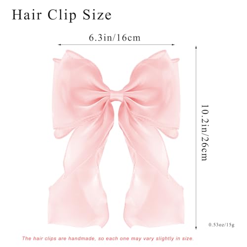 Large Hair Bow Clips for Women, Pink Bow Hair Barrettes with Long Tail French Hair Ribbon Clips Hair Accessories for Girls (Light Pink) - color: Light Pink