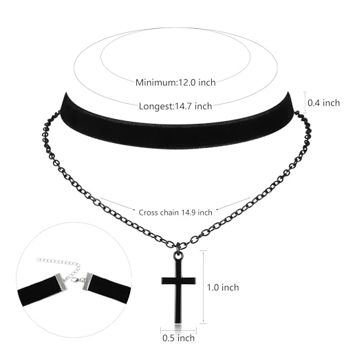 Gothic Choker, Choker Necklace for Women, Black Velvet Choker, Layered Necklace, Goth Jewelry for Women - style: Black Cross