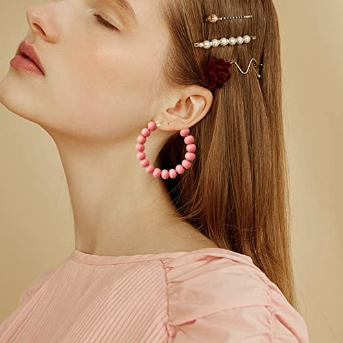 Handmade Nature Wooden Beaded Hoop Earrings Bohemian Minimalist Colorful Circle Round Wood Bead Earrings Vintage Chic Wooden Ethnic Dangle Drop Earrings for Women Statement Jewelry Gifts - color: Watermelon Red