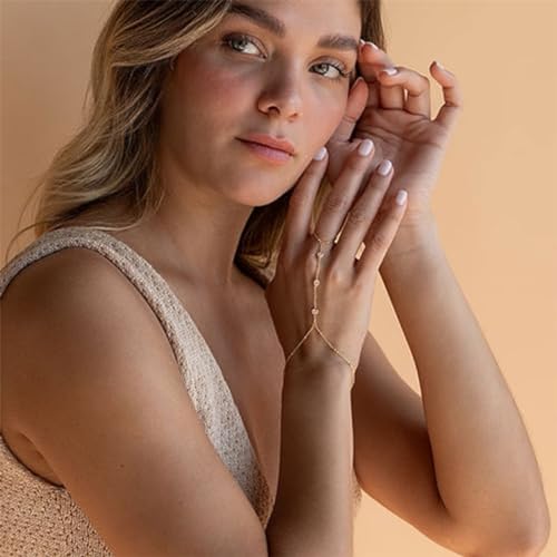 Hand Chain Gold Bracelets for Women Trendy Finger Ring Slave Bracelet Dainty Chain Hand Jewelry Trendy Gifts - color: C4:Champagne Hand Chain