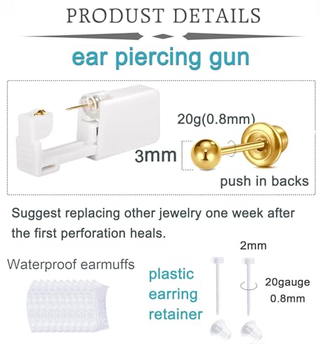 QWALIT Gold Ear Piercing Kit Ear Piercing Gun Kit Ear Piercing Earrings Disposable Self Piercing Earring Ear Gun Piercing Kit at Home Gold Stud Earring - color: D1-adjustable jewelry -gold