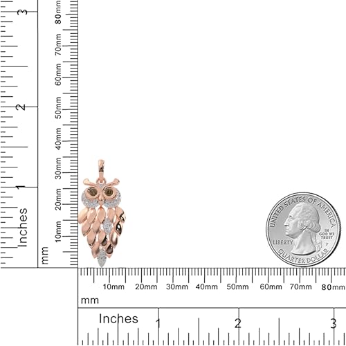 1/6 Cttw Natural Diamond Vintage Owl Pendant Necklace for Women | 925 Sterling Silver with 18" Chain | Fine Jewelry, Gift Box Included - color: Rose