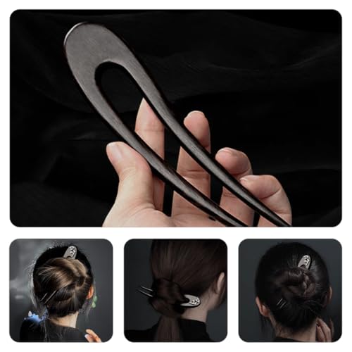 NOLITOY Ebony Wood U Shape Hair Fork Hair Stick for Women Chinese Style Double Prong for Bun Styling