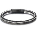Men's Leather Bracelet, Stackable Stainless Steel Clasp Bracelets for Men Stylish Birthday, Thanksgiving, Valentine's Day Gift for My Man - style: 9" Silver and Black Cord