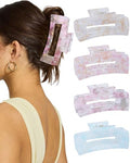 4Pcs Large Acrylic Hair Claw Clips, Nonslip Cute Hair Clips for Thick Hair and Long Hair, Rectangle Marble Claw Clips Hair Accessories for Women and Girls - color: Silver + Rose Pink + Purple + Blue
