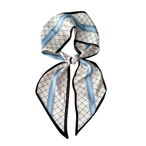Hair Scarf for Women - 53"x5.3" Purse Scarf, Extra Long Satin Wrap, Versatile Belt & Boho Neck Accessory - color: Navy Blue Stripe