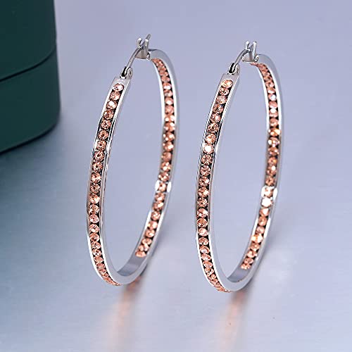 CiNily Mult-colors Crystal Stainless Steel Hoop Earring for Women Hypoallergenic Jewelry for Sensitive Ears Large Big Hoop Earrings 2" - color: Champagne