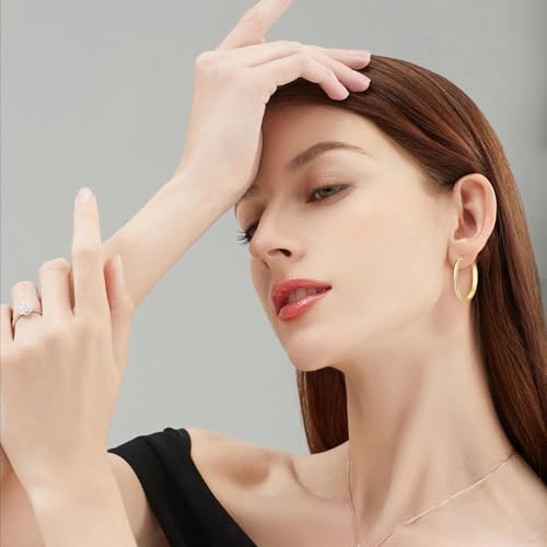 14K Gold Hoop Earrings for Women, Hypoallergenic Gold Vermeil Earrings for Sensitive Ears with Cubic Zirconia, 14K Gold Plated 925 Sterling Silver Jewelry Gifts for Women, 28mm