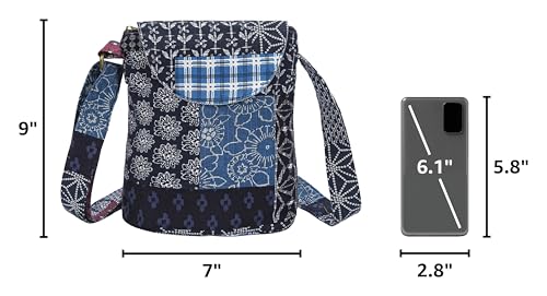 OPQRSTU Women's Retro Small Size Canvas Shoulder Bag Hippie Boho Crossbody Handbag - color: Blue Square