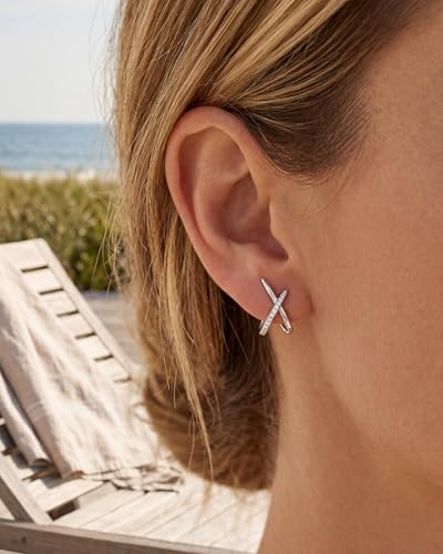 Gold Earrings for Women Trendy,14K Gold Stud Earrings Dainty Earrings Simple Minimalist Cubic Zirconia Diamond Gold Earrings Hypoallergenic Earring for Women Gifts - color: Sloane Pave & Silver