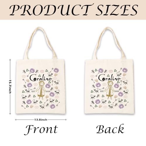 Canvas Tote Bag Aesthetic for Women,Reusable Canvas Cute Shoulder Bag for Grocery, Shopping, Beach & Daily Use - color: Coraline