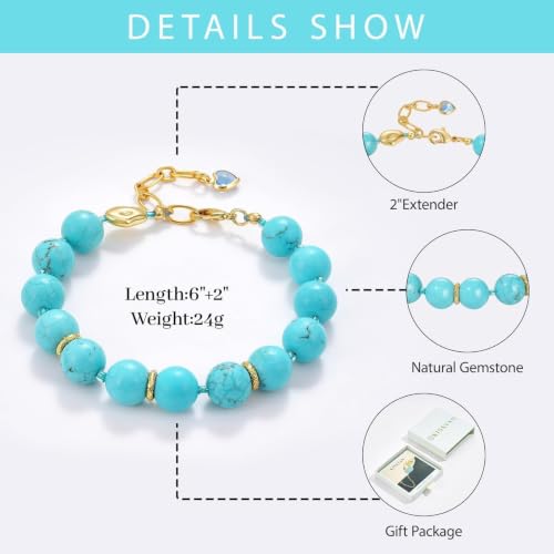 KissYan Beaded Bracelets for Women, Colorful Natural Stone Boho Bead Bracelet for Beach, Handmade Dopamine Gemstone Summer Jewelry Gifts - color: Turquoise