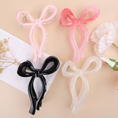 4 Pcs Bow Hair Clips Elegant Hair Claw Butterfly Hair Accessories for Girls Nonslip Butterfly Clips Hair Grips Styling Accessories for Women - color: 4 Pcs-Sweet Style