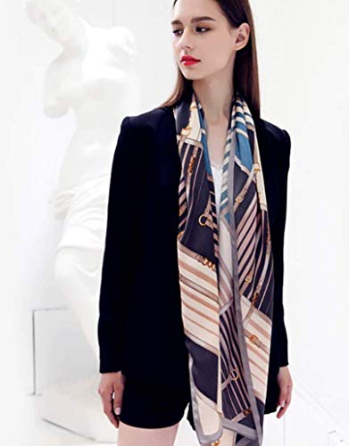 ANDANTINO 100% Silk Long Scarf-Women Large Oblong Shawls with Gift Packed - color: Cream&blue Belts