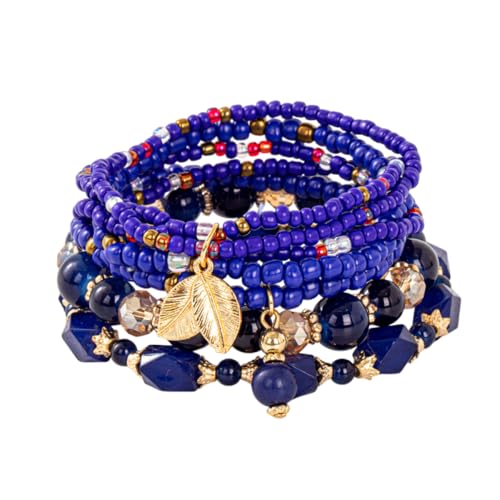 Caiyao 4Pcs Bohemia Multilayer Stackable Beaded Bracelets Set Colorful Crystal Stone Gold Beaded Stretch Bracelets Hawaii Charm Bracelet for Women Men Summer Beach Boho Vacation Jewelry Gifts - color: 7pcs dark blue