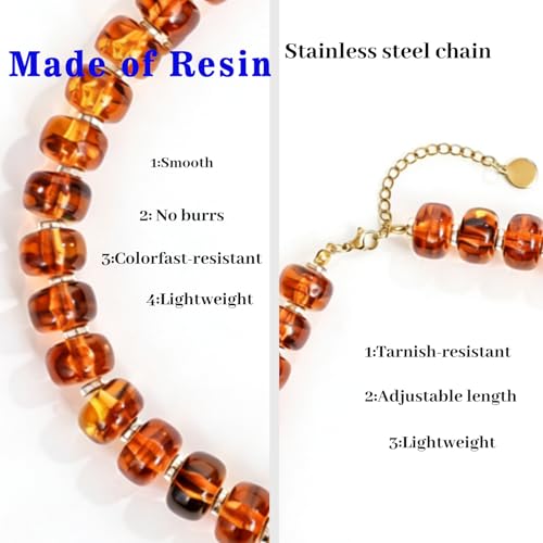 Colorful Chunky Beaded Choker Necklace for Women, Amber Brown Multicolor Resin Statement Necklace, Boho Summer Beach Jewelry for Vacation Festival Party