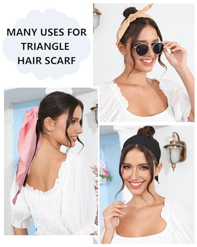 AWAYTR 3Pcs Hair Bandanas Head Kerchief for Women Girls Tie-Back Boho Hair Scarf Headband Bandana Triangle Head Scarf - color: Solid Color - Khaki / Pink / Black