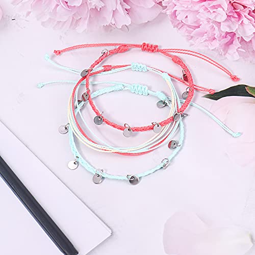 FANCY SHINY String Ankle Bracelets Waterproof Rope Anklets Braided Beach Boho Coin Anklets Cute Friendship Foot Jewelry for Women - style: Teal