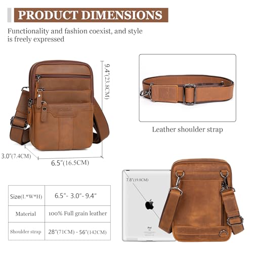 Leather Messenger Bag for Men, Small Leather Sling Shoulder Bag Messenger Pack for Men, Man Purse - color: Medium Yellowish Brown