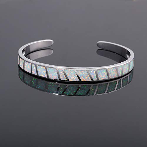 CiNily Womens Cuff Bracelet,Opal Bangle Bracelets Gold Plated Hypoallergenic Ladies Gemstone Open Cuff Bangle Bracelet - color: White
