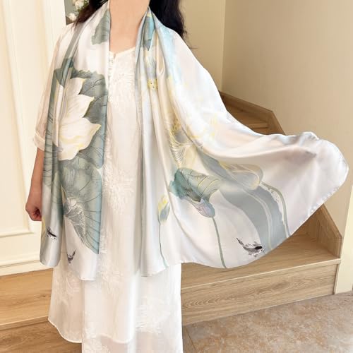Long Silk Like Scarf Lightweight Satin Scarves Large Sunscreen Shawl Wrap for Women - color: 011.lotus Light Green