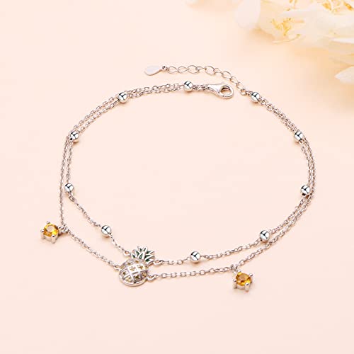 Anklets for Women S925 Sterling Silver Adjustable Beach Foot Ankle Bracelet Jewelry Gifts - style: Pineapple