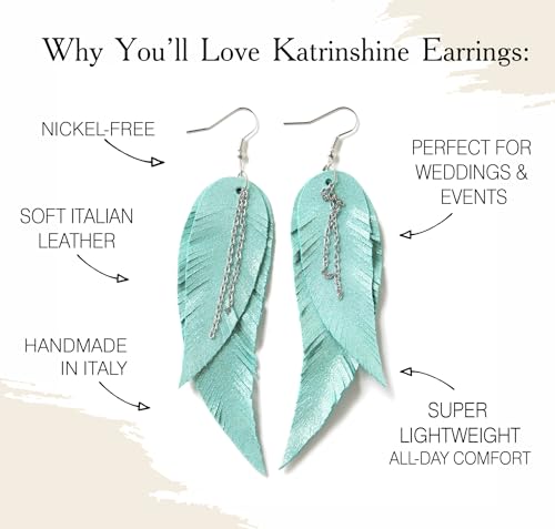 Black shiny Leather Feather Earrings for Women, Lightweight Minimal Boho Dangle Earrings, Small Simple Everyday Jewelry - color: Light green shiny