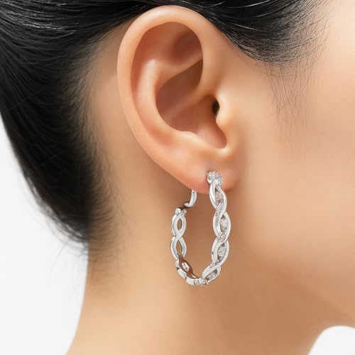 Clip On Hoop Earrings for Women,Cubic Zirconia CZ Gold Silver Plated Twisted Drop Clip On Earings for Non Pierced Ears Lightweight Jewelry Gifts - color: Silver