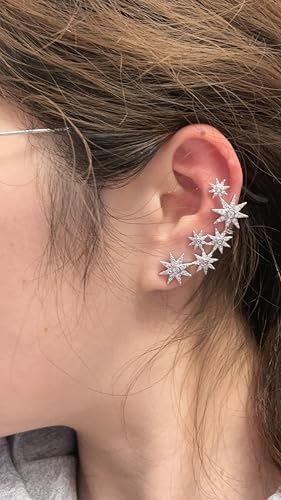 Star Crystal Ear Cuff Earrings for Women Rhinestone Ear Climber Earrings Cubic Zirconia North star Ear Crawler Earrings for Mom Wife - color: Silver