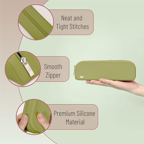 Mr. Pen- Silicone Pencil Case, Aesthetic Pencil Bag for Women, Makeup Pouch | Multifunctional Pouch for Stationery, Cosmetics and Electrical Goods Storage - color: Olive Green
