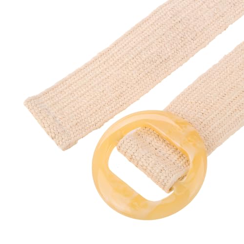 beltox fine Women PP Straw Braided Elastic Belt Solid Color with Round Buckle - color: Khaki, size: XS-XL(28-40 inch stretch range)