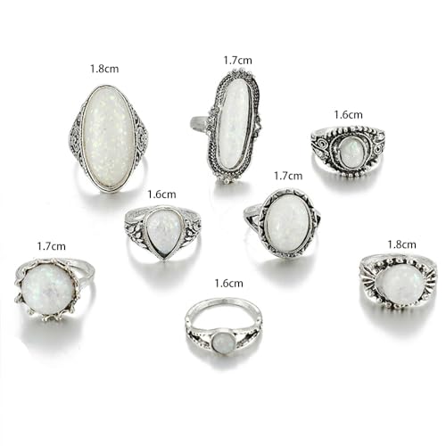 GIGB PBDK Silver Stackable Opal Knuckle Ring Set for Women Lady Boho Vintage Oval Gemstone Ring Geometric Joint Finger Stacking Nail Ring Jewelry