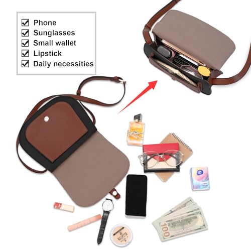 GOIACII Crossbody Bags for Women Saddle Purse Cute Shoulder Handbag Pebble Leather Brown - color: A04 Black&brown