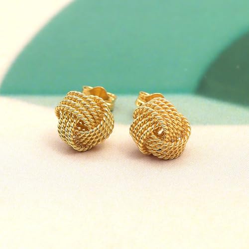 LeCalla Sterling Silver Love Knot Stud Earrings - Lightweight Italian Design Twisted Earrings for Women - color: Small Yellow-Gold Knot