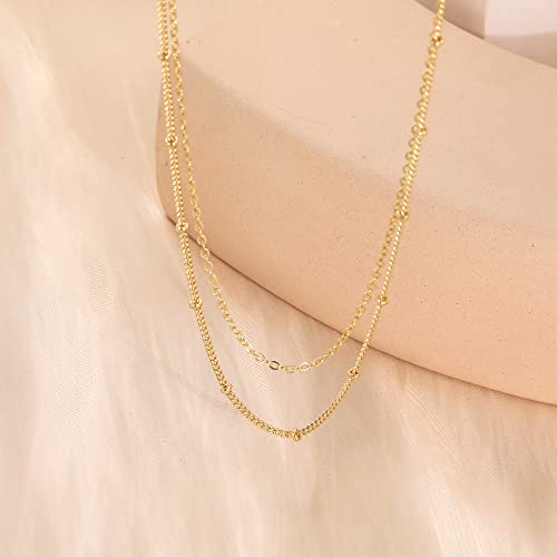 CHESKY 14k Gold Plated/Silver Plated Dainty Necklace for Women, Trendy Satellite Choker Necklace Thin Beaded Layered Choker Necklaces Discs Paperclip Chain Necklaces Womens Simple Jewelry - style: Layeredbead gold