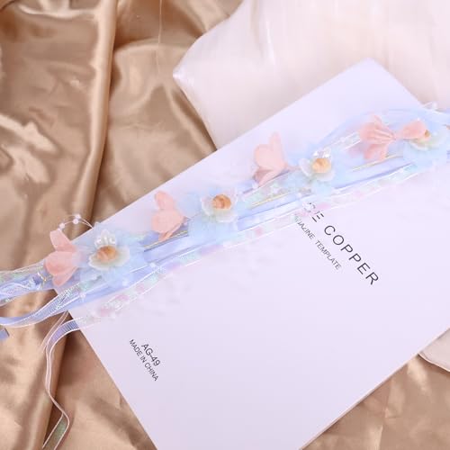 Artificial Flower Crown Headband for Women Girls – Boho Floral Wreath Halo for Weddings, Photoshoots, Festivals, Birthdays, and Costume Parties (Pink Blue Flower Shell, Adjustable) - color: Pink Blue Flower Shell