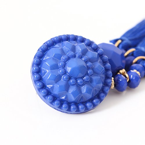 boderier Bohemian Statement Thread Tassel Chandelier Drop Dangle Earrings with Cassandra Button Stud - color: Royal Blue