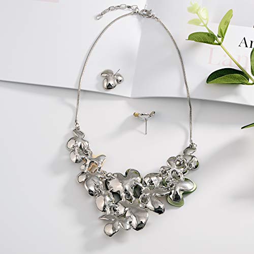 AMYJANE Vintage Statement Jewelry Set - Spring Leaf Flower Floral Plant Necklace Earring Set Crystal Rhinestone Fashion Costume Jewelry for Women Prom Party Unique Gift - style: meilian flower jewelry set green