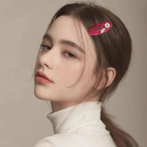 Set Of 2 Delicate Hand Embroidered Vintage Flower Zouju Hair Clip For Daughters Teens Women Girlfriends Wives Unique Hair Accessories (Red) - color: Red Hair Clip